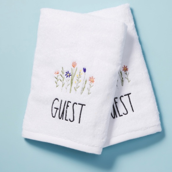 Rae Dunn Other - RAE DUNN 2 PK EMBROIDERED FLOWERS GUEST HAND TOWEL SET